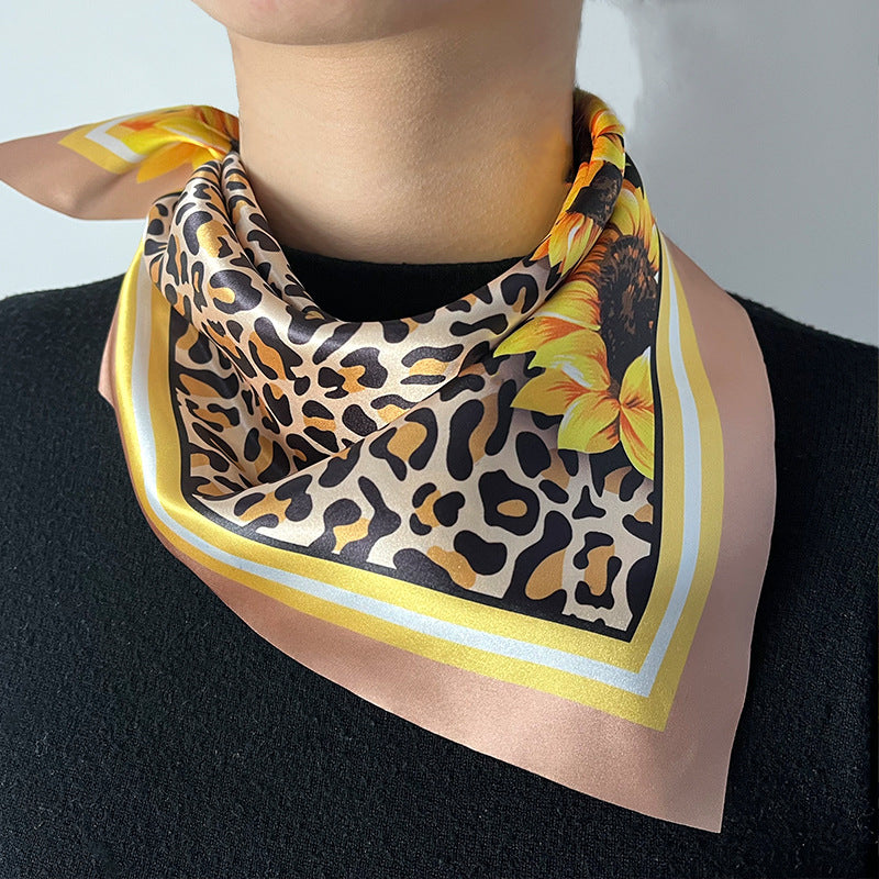 Wholesale Sunflower Leopard Print Polyester Square Scarf Silk Scarf ACC-SS-HY008
