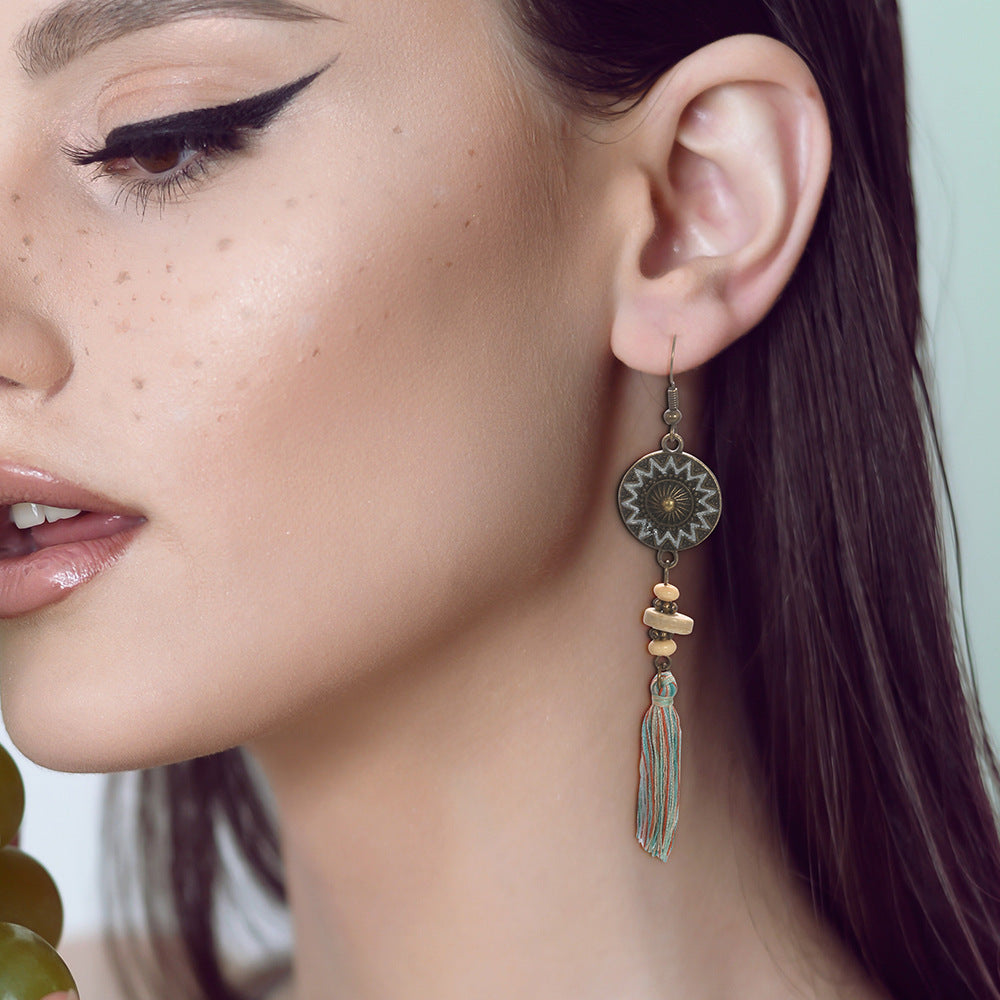 Wholesale  round sunflower color beads tassel earrings