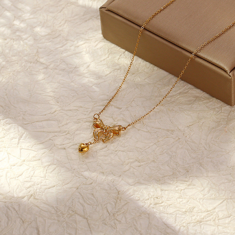 Wholesale Retro Bow Pendant Necklace Stainless Steel Boutique Resale Jewelry for Women