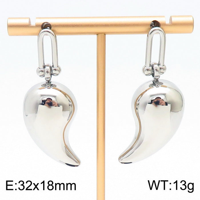 Wholesale Water Drop Hollow Set Glossy Stainless Steel Earrings Necklace ACC-ES-RuiMasi002