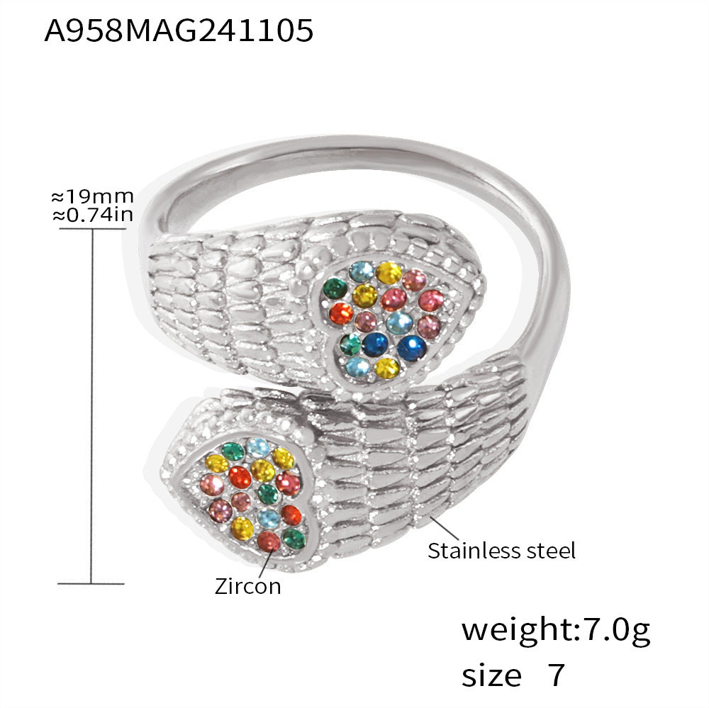 Wholesale Stainless Steel Serpentine Double Love  Adjustable Ring