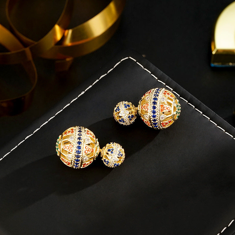Wholesale light luxury double-sided hollow-out front and rear ball earrings