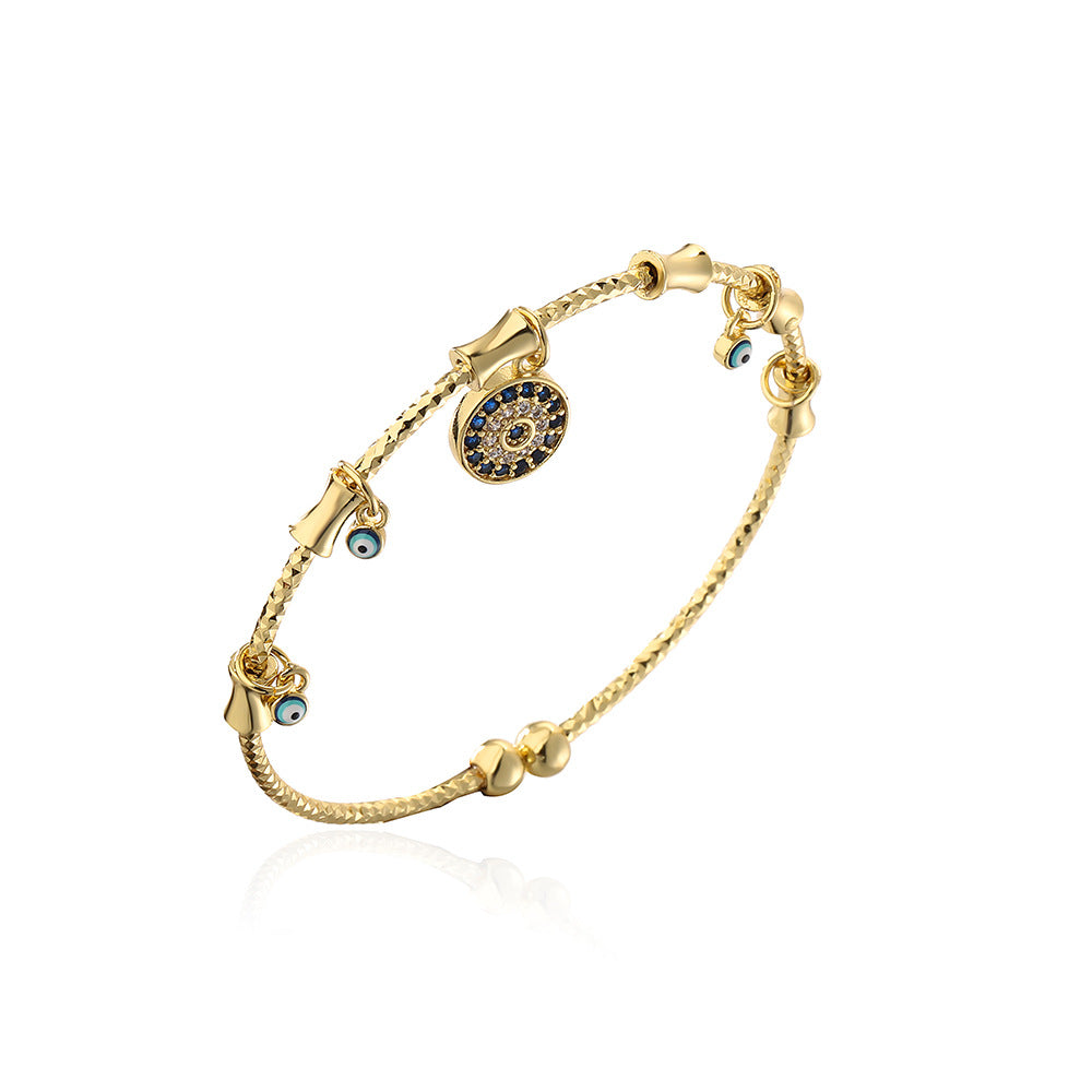 Wholesale Copper Plated 18K Gold Zircon Evil Eye Thin Bracelet