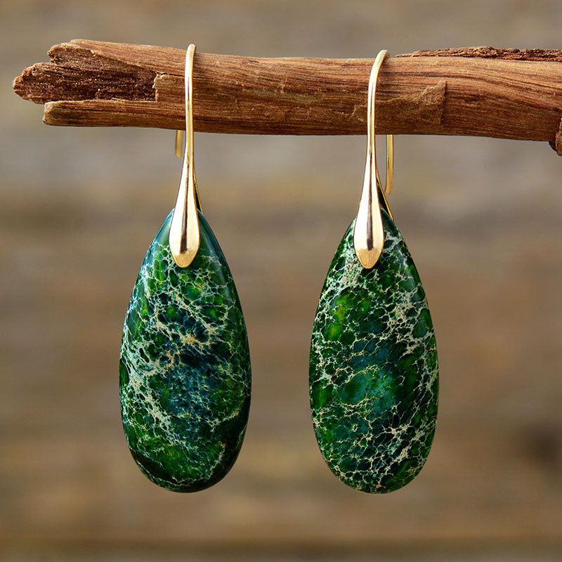 Wholesale Bohemian Imperial Stone Natural Stone Water Drop Pendant Earrings ACC-ES-LZ005