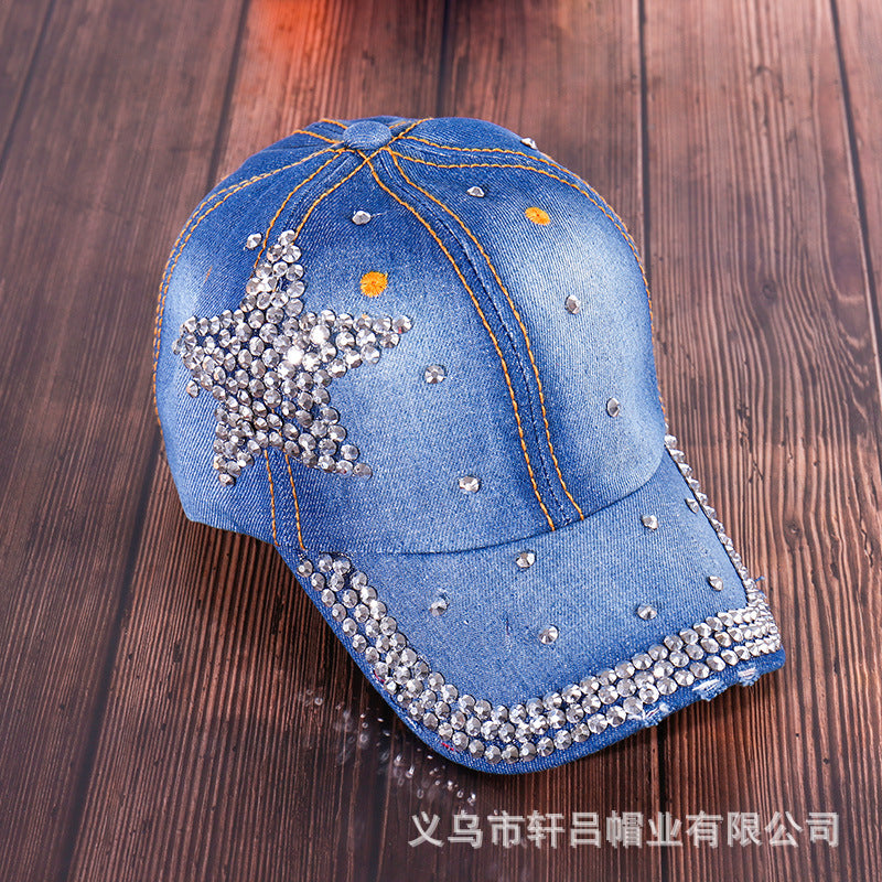 Wholesale Rhinestone Washed Denim Baseball Cap