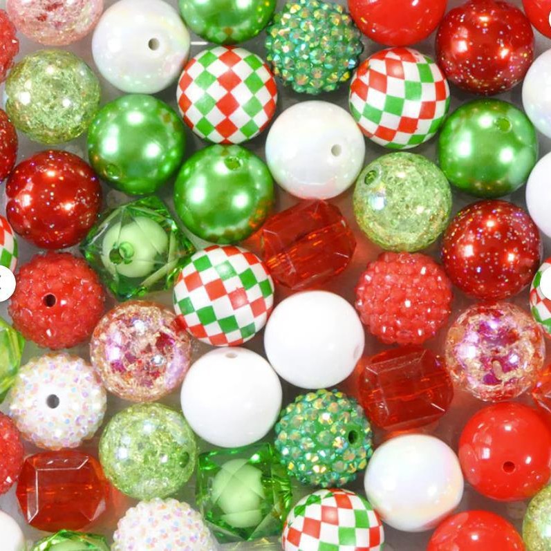 Wholesale 50pcs/ pack Red and Green Checkered Christmas 20MM Acrylic Bubblegum Beads