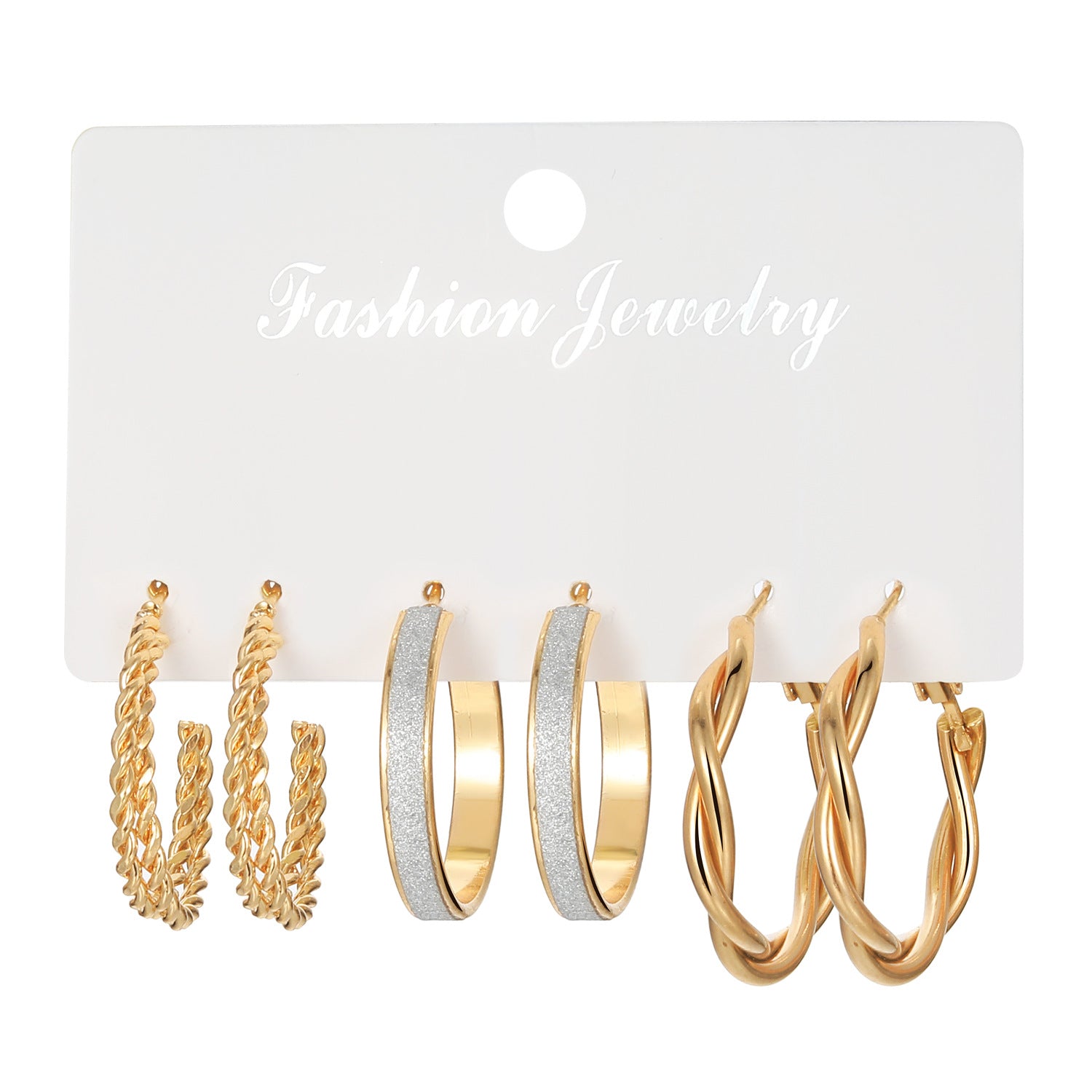 Wholesale 6pcs/set C- shaped metal texture high-grade personalized earrings