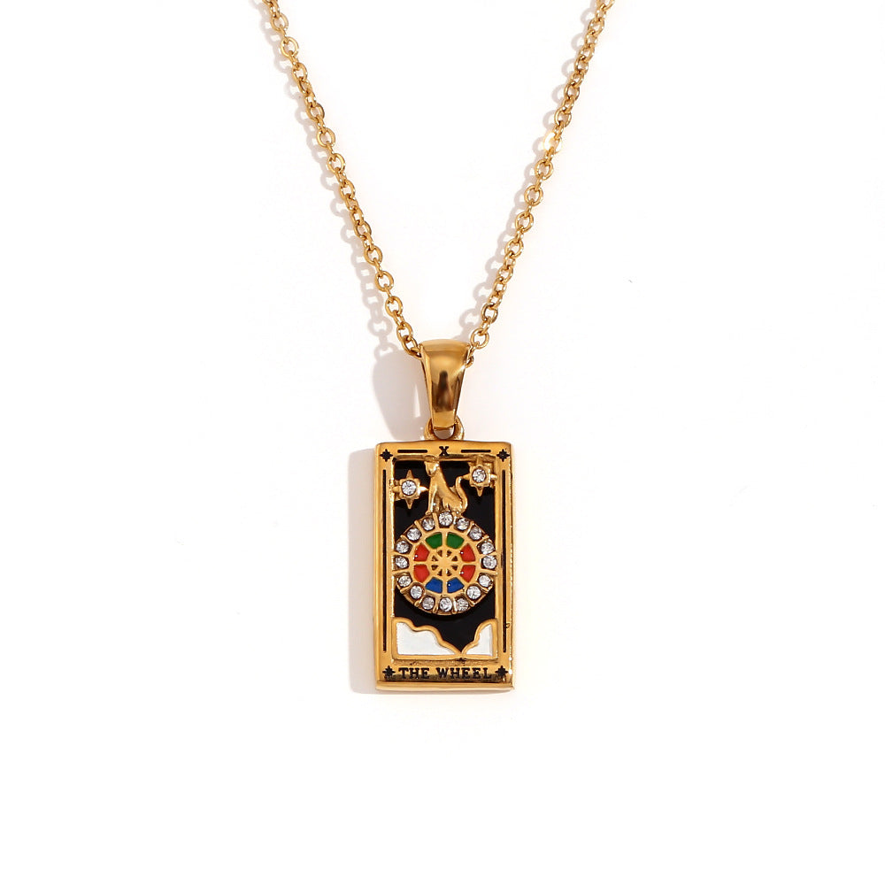 Wholesale Tarot Pendant Necklace 18K Gold Plated Stainless Steel Retro Trendy Jewelry Gift