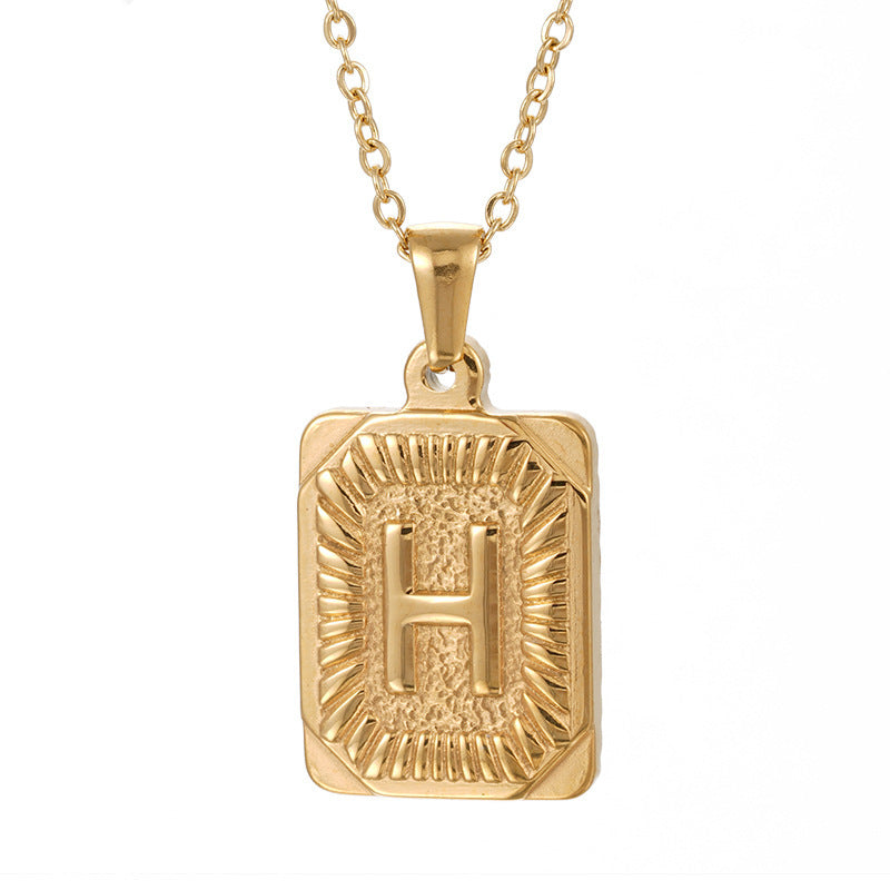Wholesale  18K gold square brand stainless steel letter pendant necklace