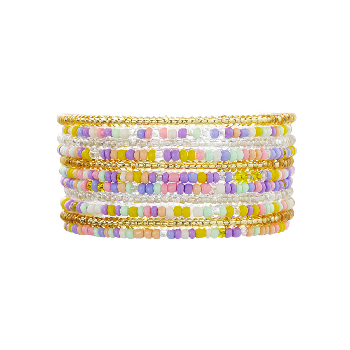 Wholesale Bohemian style random color rice beads multi-layer mixed color stretch bracelet