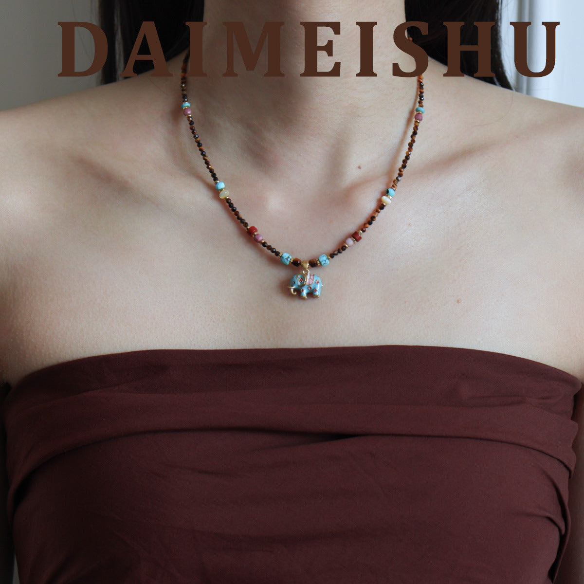 Wholesale Vintage Turquoise Pearl Elephant Choker Necklace