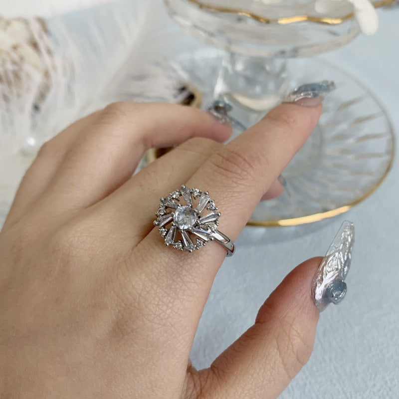 Wholesale Rotatable Ring Rotating Pinwheel Flower Set Zircon Open Adjustable Ring ACC-RS-Gangm001