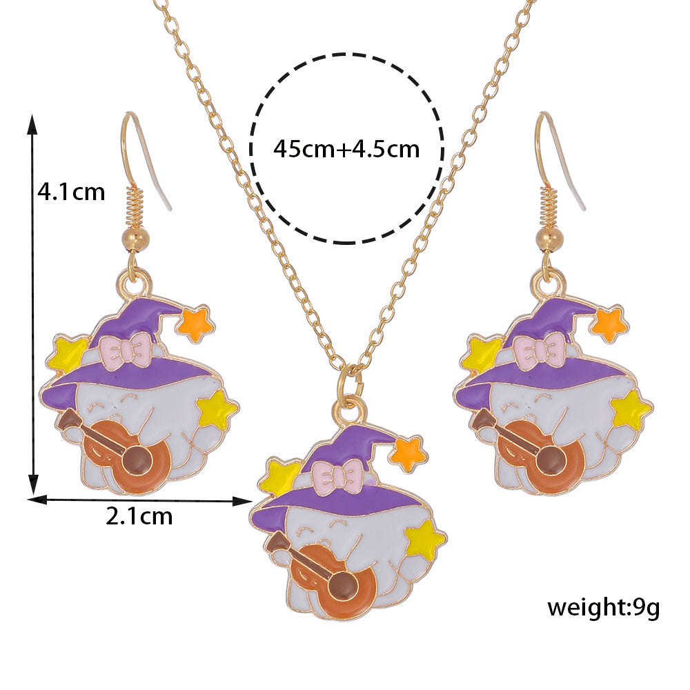 Wholesale Halloween Cartoon Funny Ring Ghost Earrings Necklaces Set ACC-NE-Zhey005