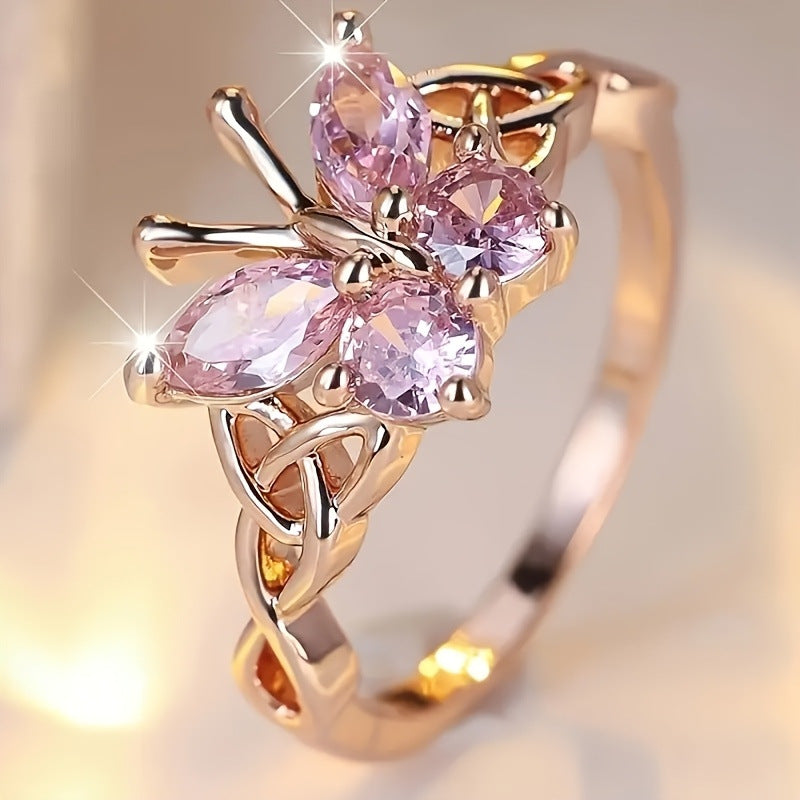Wholesale Trendy Pink Butterfly Ring Women S Alloy Electroplated Fashion Accessory