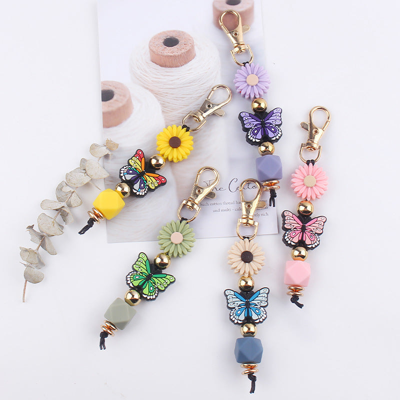 Wholesale Handmade Silicone Beaded Pendant Creative DIY Cartoon Color Butterfly Keychains