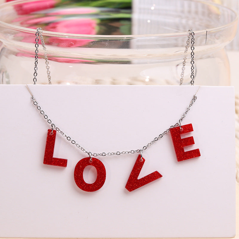 Wholesale stainless steel LOVE Valentine's Day English letter women's pendant necklace