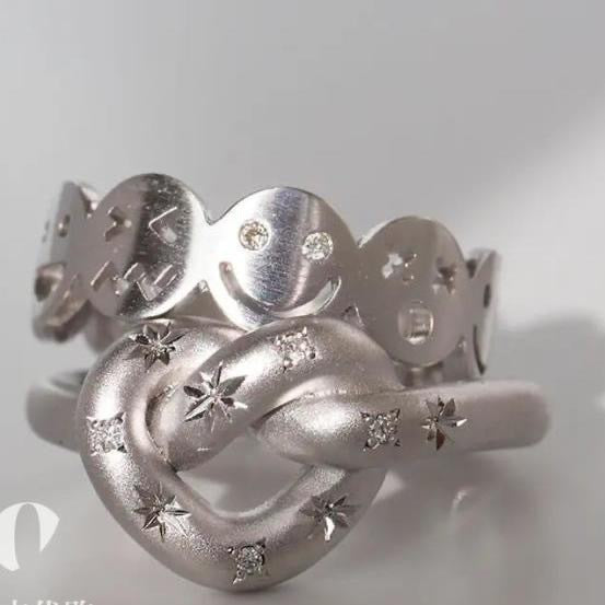 Wholesale Personality Simple Love Knot Star Diamond Open Ring Fashion Couple Ring