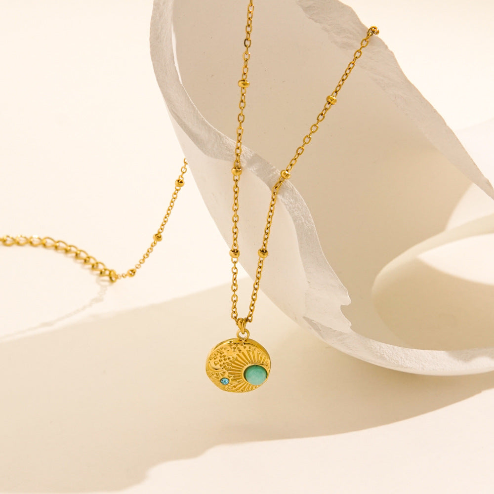 Wholesale Stainless Steel Amazonite Star Pendant Necklaces