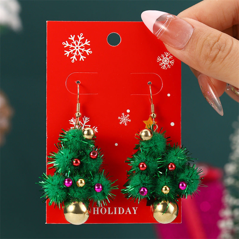 Wholesale  Christmas Series Cartoon Diamond Color Crutch  Earrings