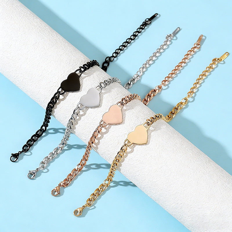 Wholesale Heart Shaped Cuban Chain Stainless Steel Bracelet Blank for Engraving Jewelry Accessory