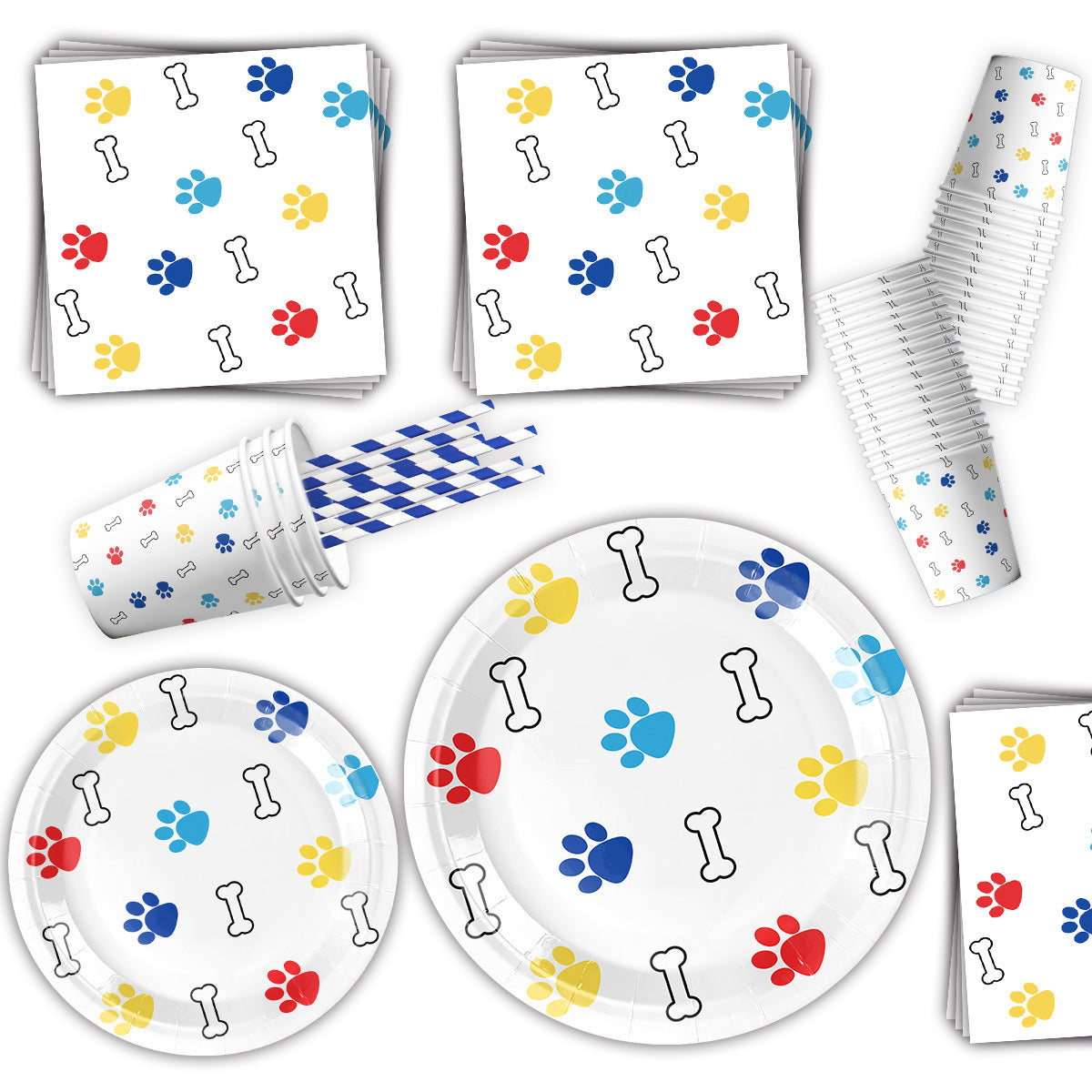 Wholesale Dog Paw Paper Plate Party Supplies Tableware Decoration Paper Set