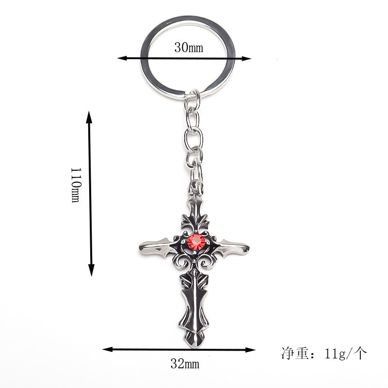 Wholesale Punk Alloy Diamond Cross Keychain Silver Plated Decorative Key Ring Fashion Accessory For Gift