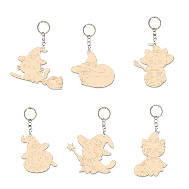 Wholesale  Cat Pumpkin Wooden Keychain Pendant Fall Party Favor Gift Car Key Accessory