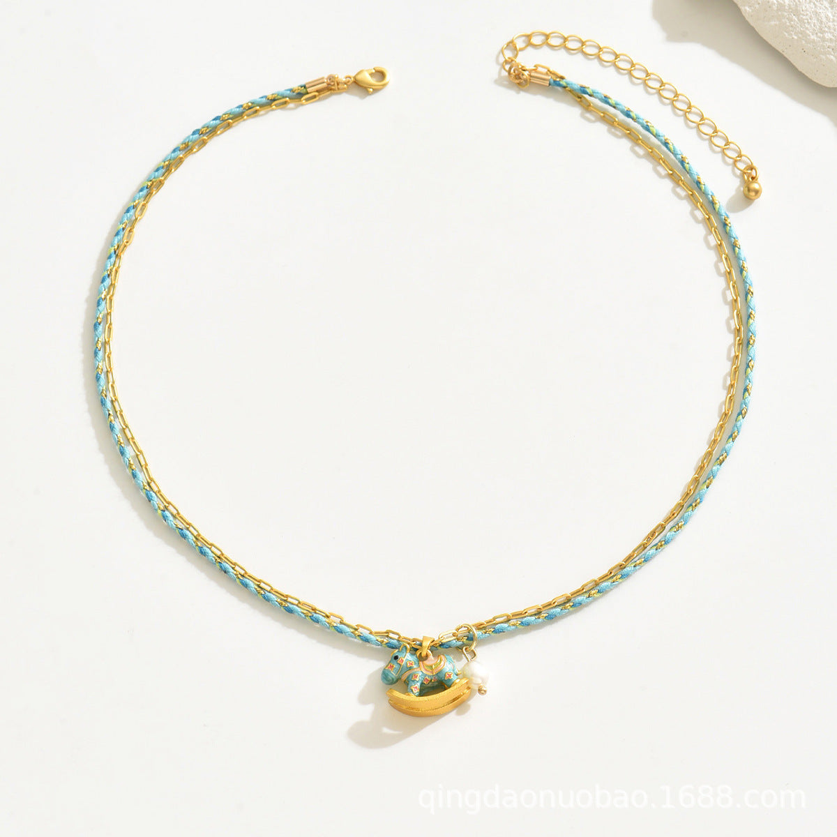 Wholesale  gold-plated enamel pendant pony necklace