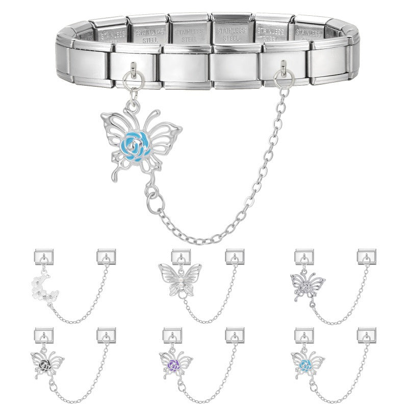 Wholesale Italian Charm Bracelet 9mm DIY Splicing Double Charm Chain Stainless Steel Composable Bracelet