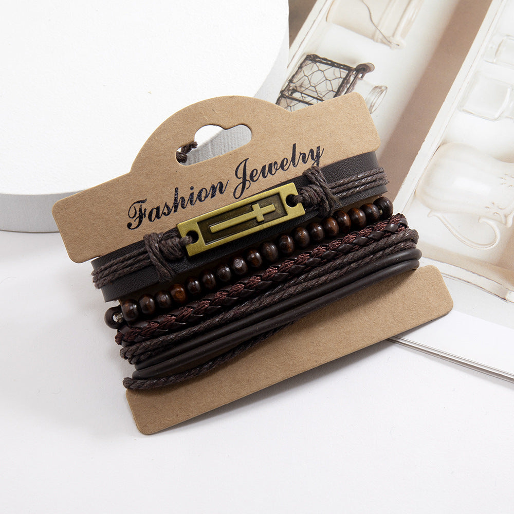 Wholesale  4pcs retro  leather woven men's  bracelet