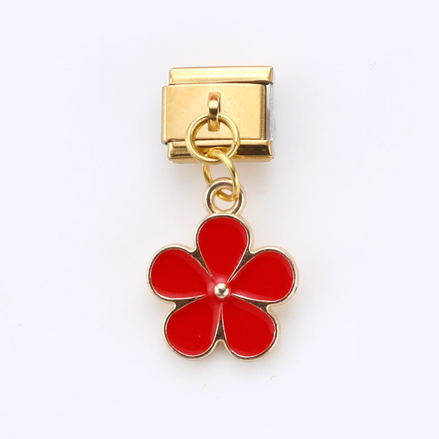 Wholesale 10pcsRed Series Alloy Pendant Italian Module DIY Stainless Steel Bracelet Accessories