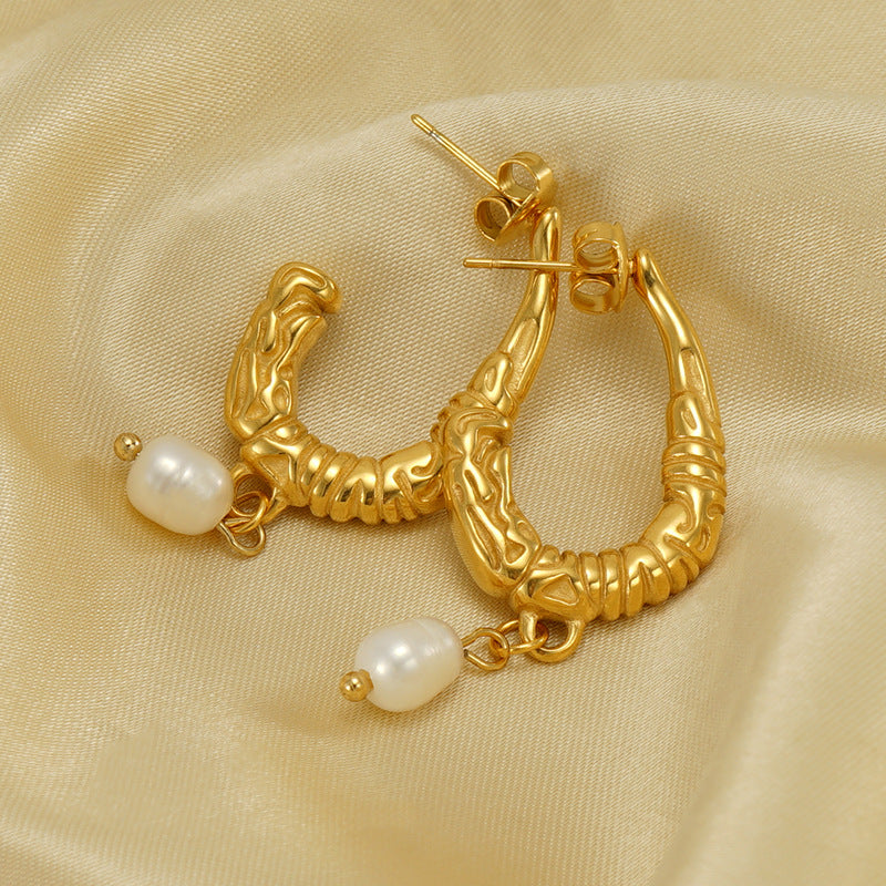 Wholesale Stainless Steel U-shaped Pearl Earrings