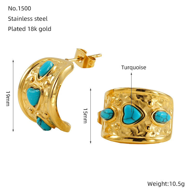 Wholesale Titanium Steel Blue Turquoise Earrings ACC-ES-ZhongYao012