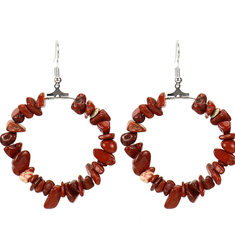 Wholesale Colorful Crystal Natural Stone Geometric Irregular Gravel Beaded Earrings ACC-ES-HanX014