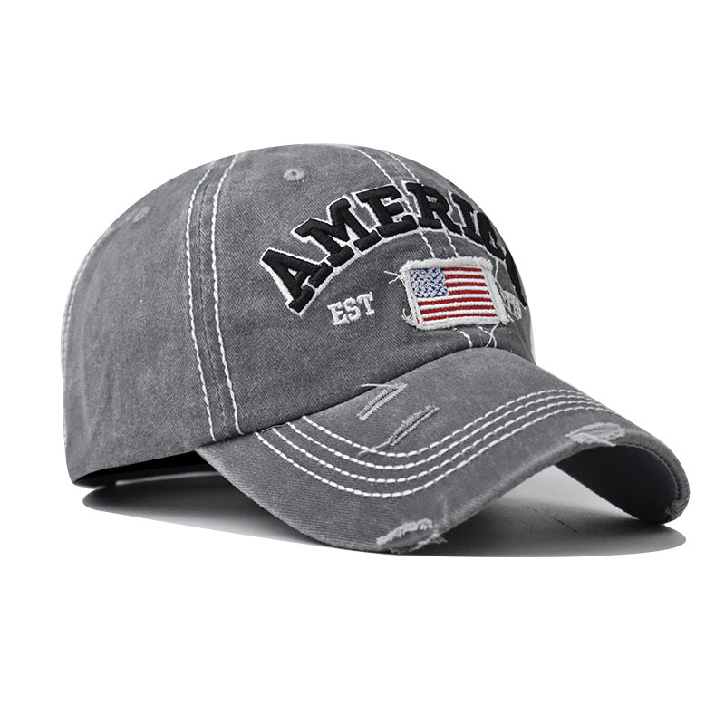 Wholesale  cotton washed hole flag embroidered baseball cap