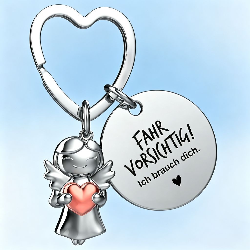 Wholesale Guardian Angel Smiling Angel Stainless Steel Heart Shaped Ring Round Plate Keychain Laser Engraved Gift For Girls