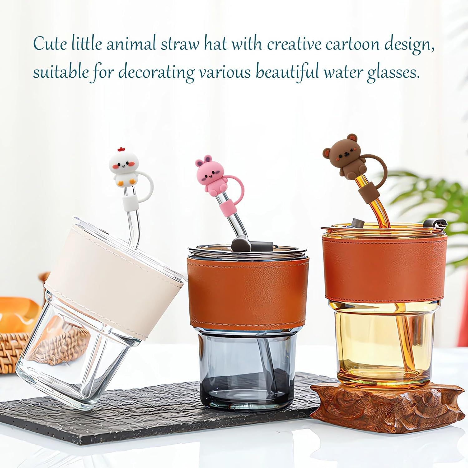 Wholesale  Cartoon Animal Rabbit Panda 10mm PVC Soft Straw Tube Cap