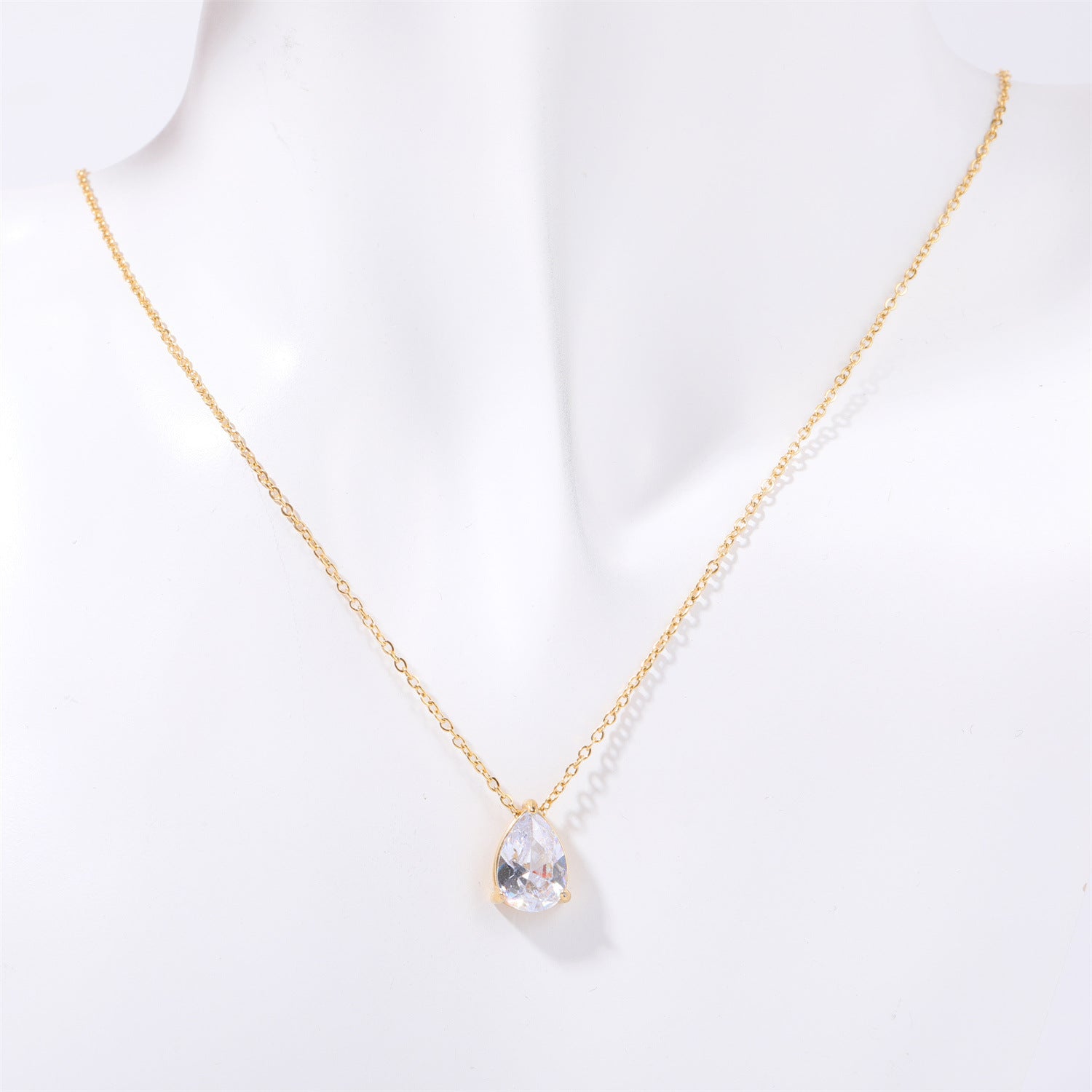 Wholesale 18k Gold Plated Titanium Steel Water Drop Zircon Twelve Birthstone Necklace