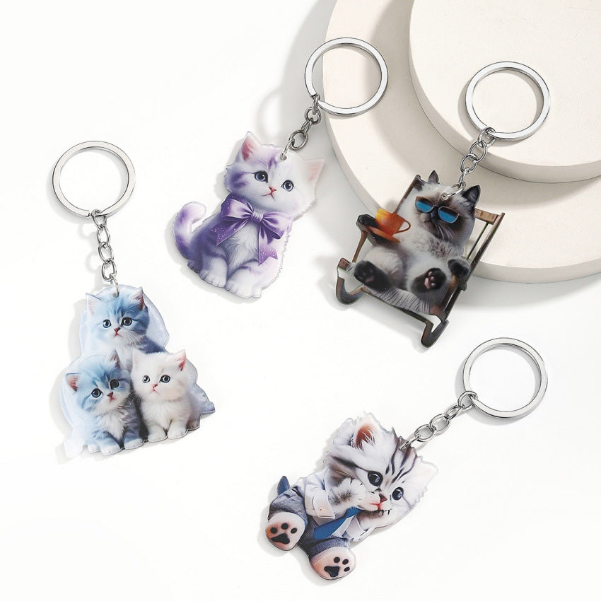 Wholesale Cute acrylic rocking chair kitten keychain