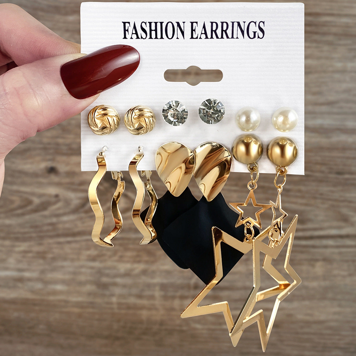 Wholesale Metal colorful geometric round retro earrings six-piece set