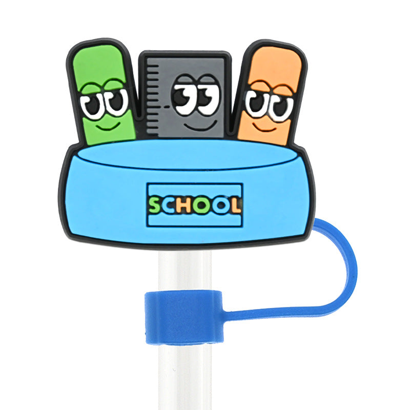 Wholesale Random 100pcs Back To School 10mm PVC Soft Glue Straw Tube Cap ACC-SCR-RYY095