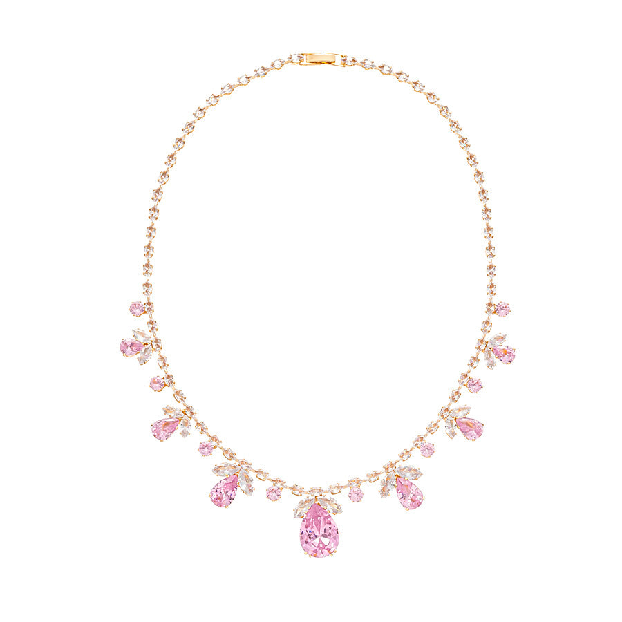 Wholesale Light luxury zircon water drop flower geometric necklace