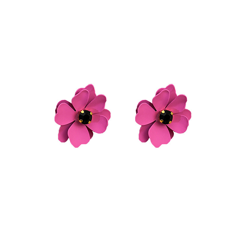Wholesale Raspberry Red Painted Flower Earrings Obsidian Solid Color Petal Earrings ACC-ES-MDD018