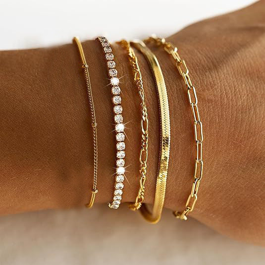 Wholesale 6Pcs Boho Minimalist Multi Layer Chain Bracelets For Women Electroplated Zinc Alloy Fashion Jewelry Accessory Great For Gift
