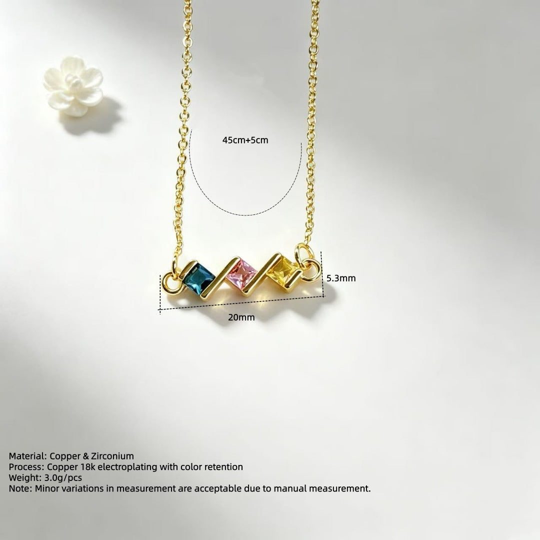 Wholesale Sweet 18K Gold Plated Brass Geometric Square Colorful Zircon Pendant Versatile Jewelry Accessory For Everyday Layering