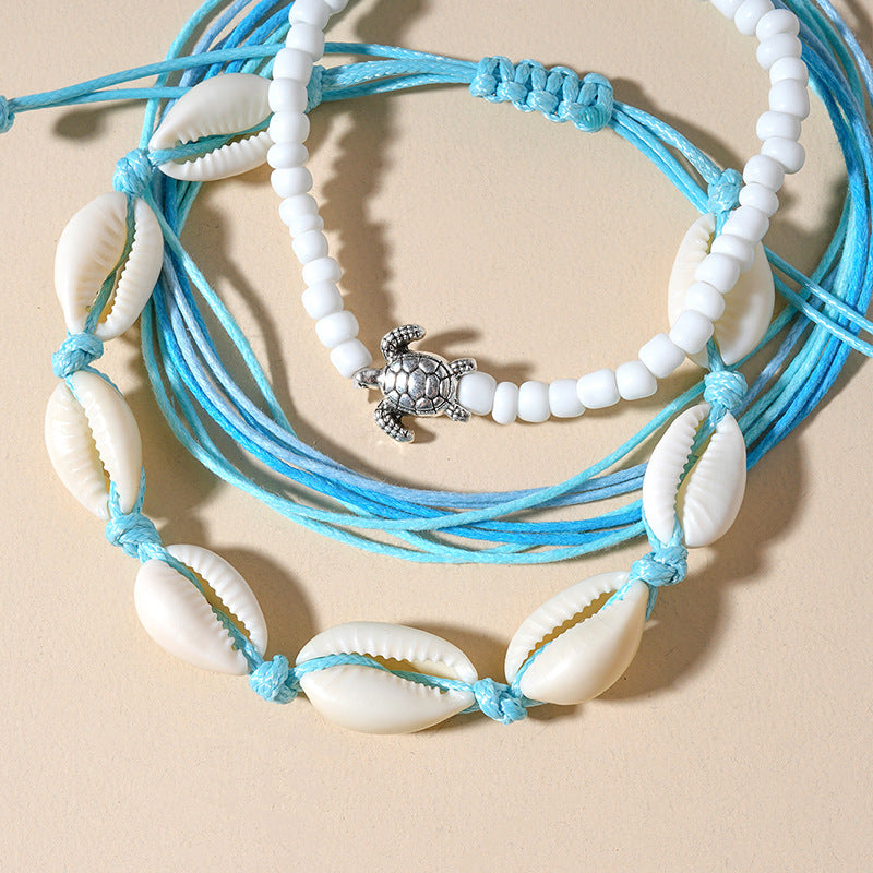 Wholesale Handmade White Rice Beads Beaded Rope Shell Blue Cord Braided Turtle Bracelet ACC-BT-Ditong006