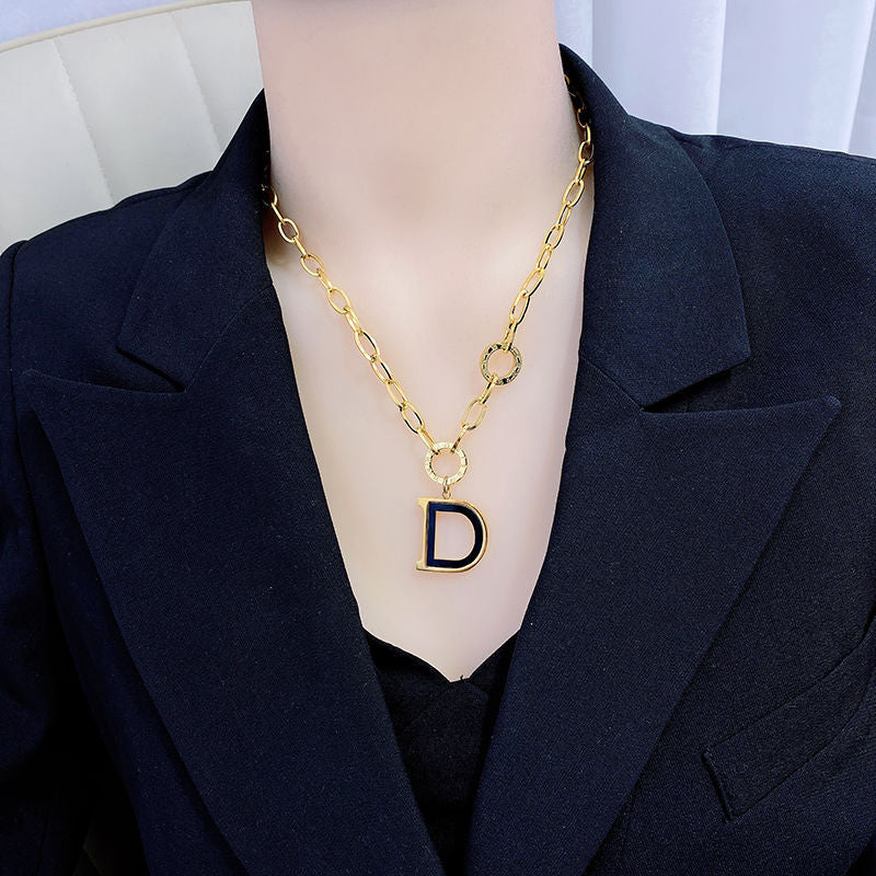 Wholesale  letter D titanium steel sweater chain light luxury long necklaces