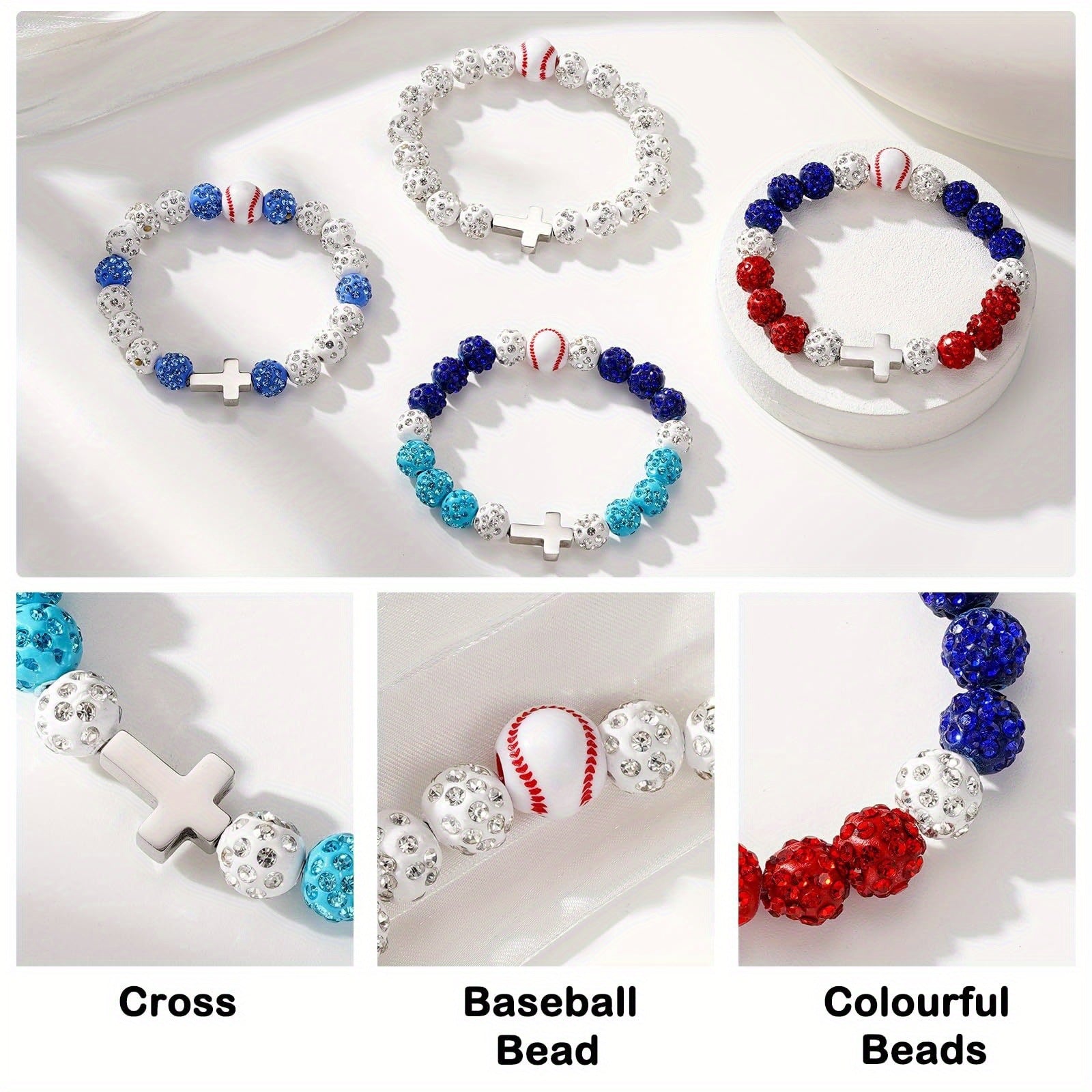 Wholesale sports style baseball full diamond cross bracelet