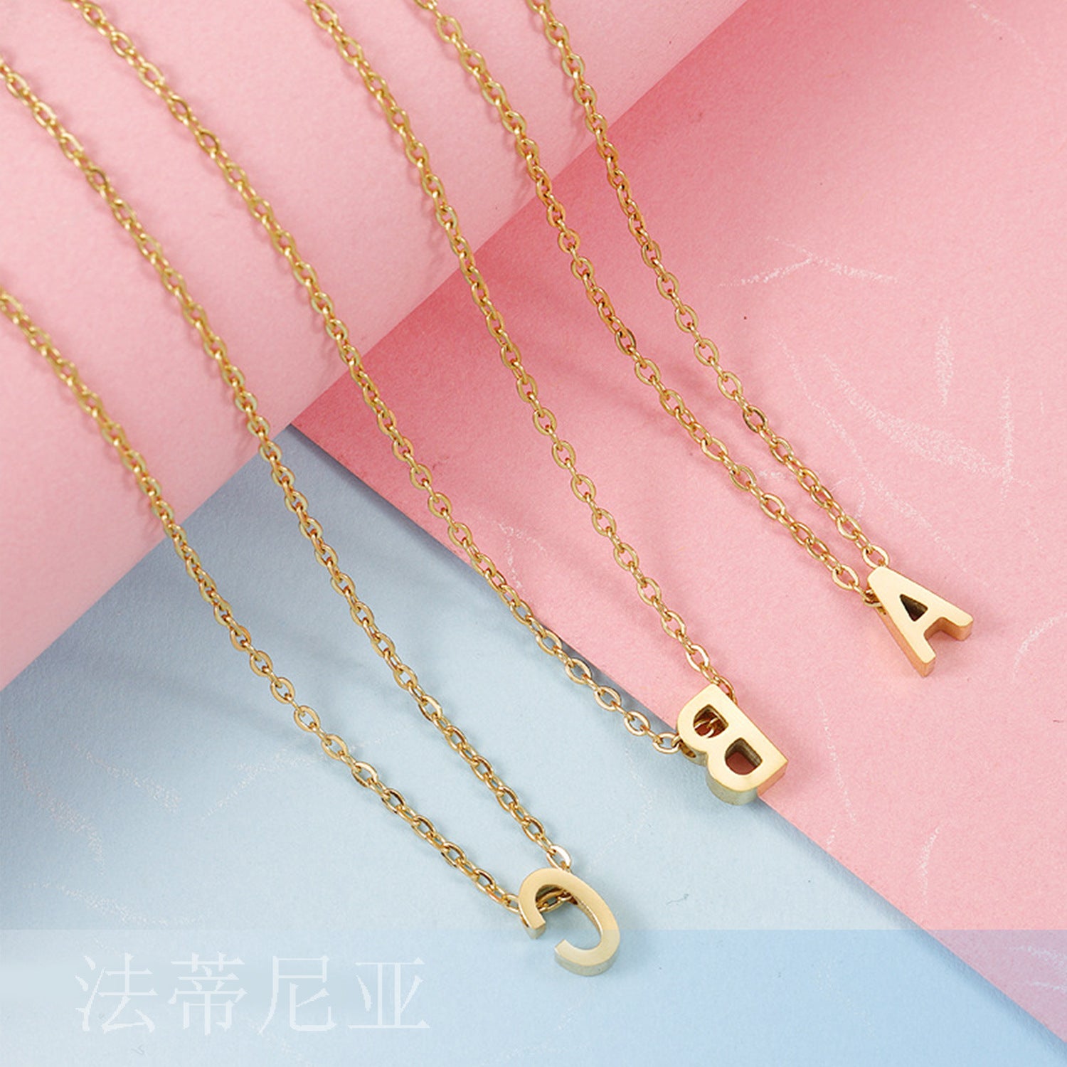 Wholesale Gold Letter Necklace Pendant 26 English Letters Titanium Steel Necklace ACC-NE-FaDiniya001