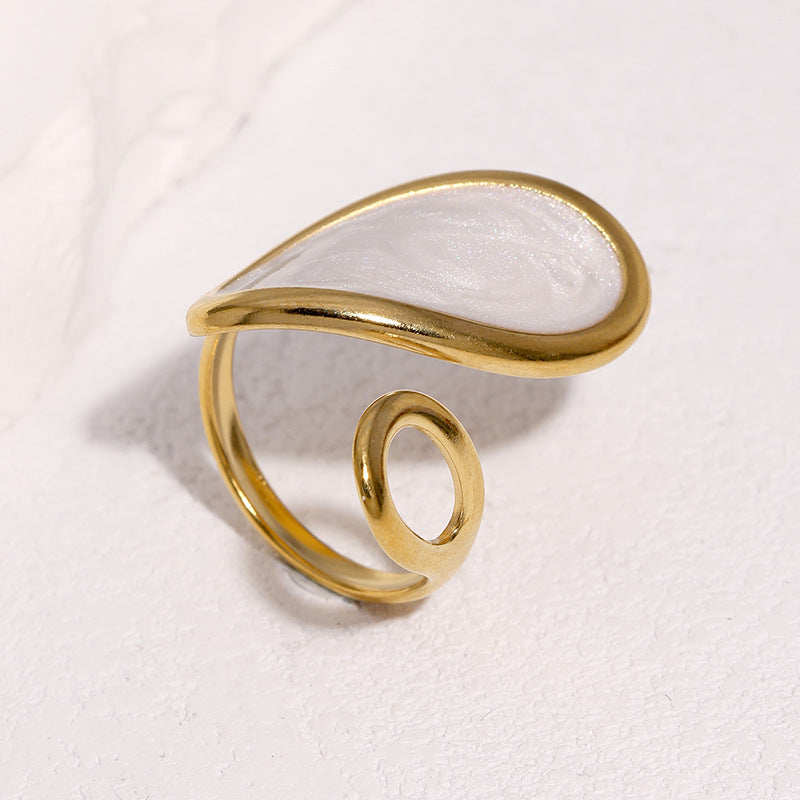 Wholesale 18K Gold Plated Stainless Steel Black Curved Irregular Open Ring Geometric Women S Fashion Jewelry Accessory Gift